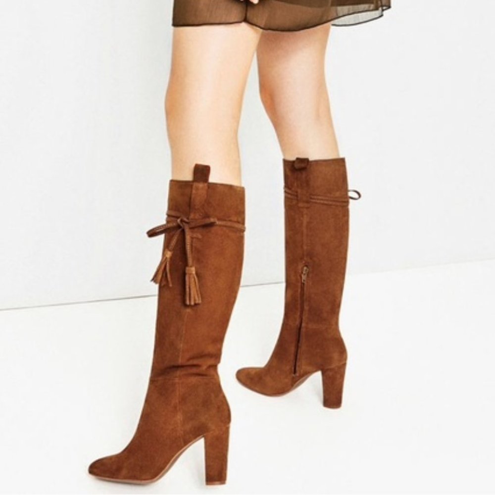 ZARA SPLIT SUEDE HIGH HEEL BOOTS 37 NWT